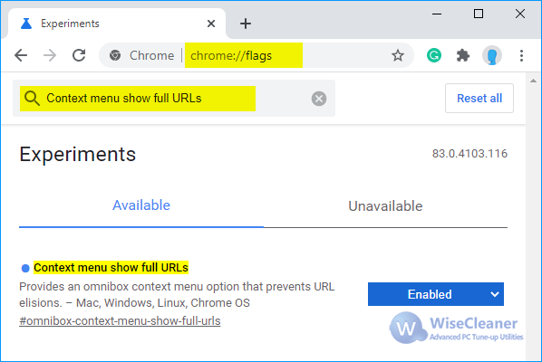 chrome-Context menu show full URLs