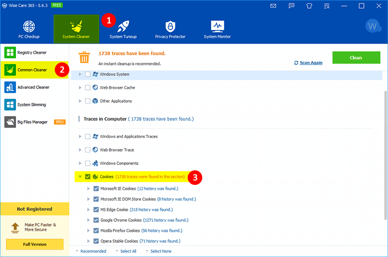 How to delete cookies with Wise Care 365